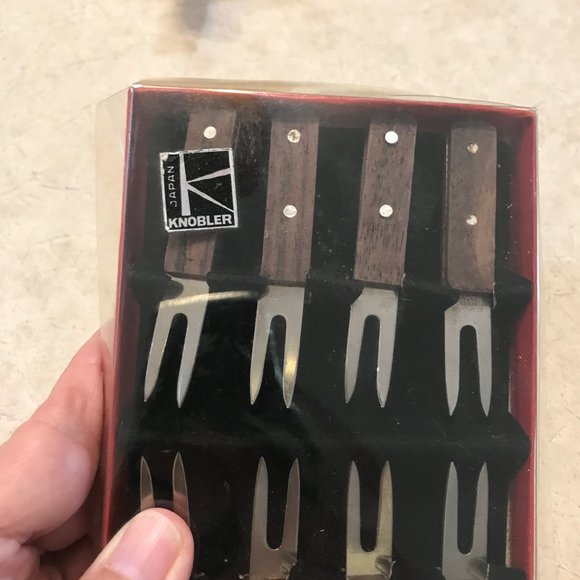 Vintage MCM Corn Skewer Cocktail Picks Forks Wood Handle Set of 8 - Picture 6 of 12